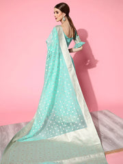 Women's Blend Purple Woven Design Designer Saree With Blouse Piece-KORNEL310001