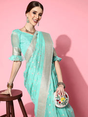 Women's Blend Purple Woven Design Designer Saree With Blouse Piece-KORNEL310001
