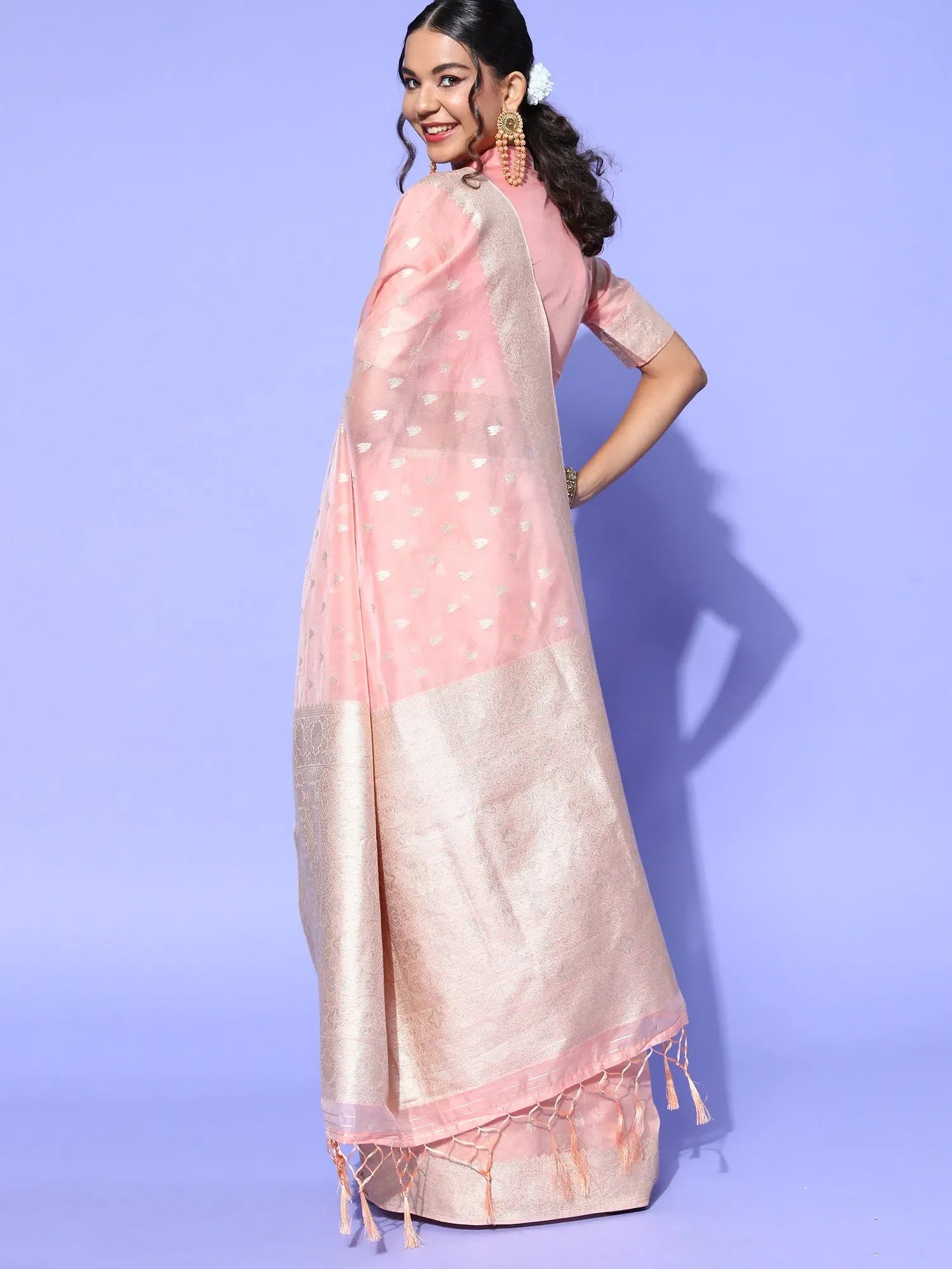 Peach Modal Saree with Woven Design | Indian Sarees