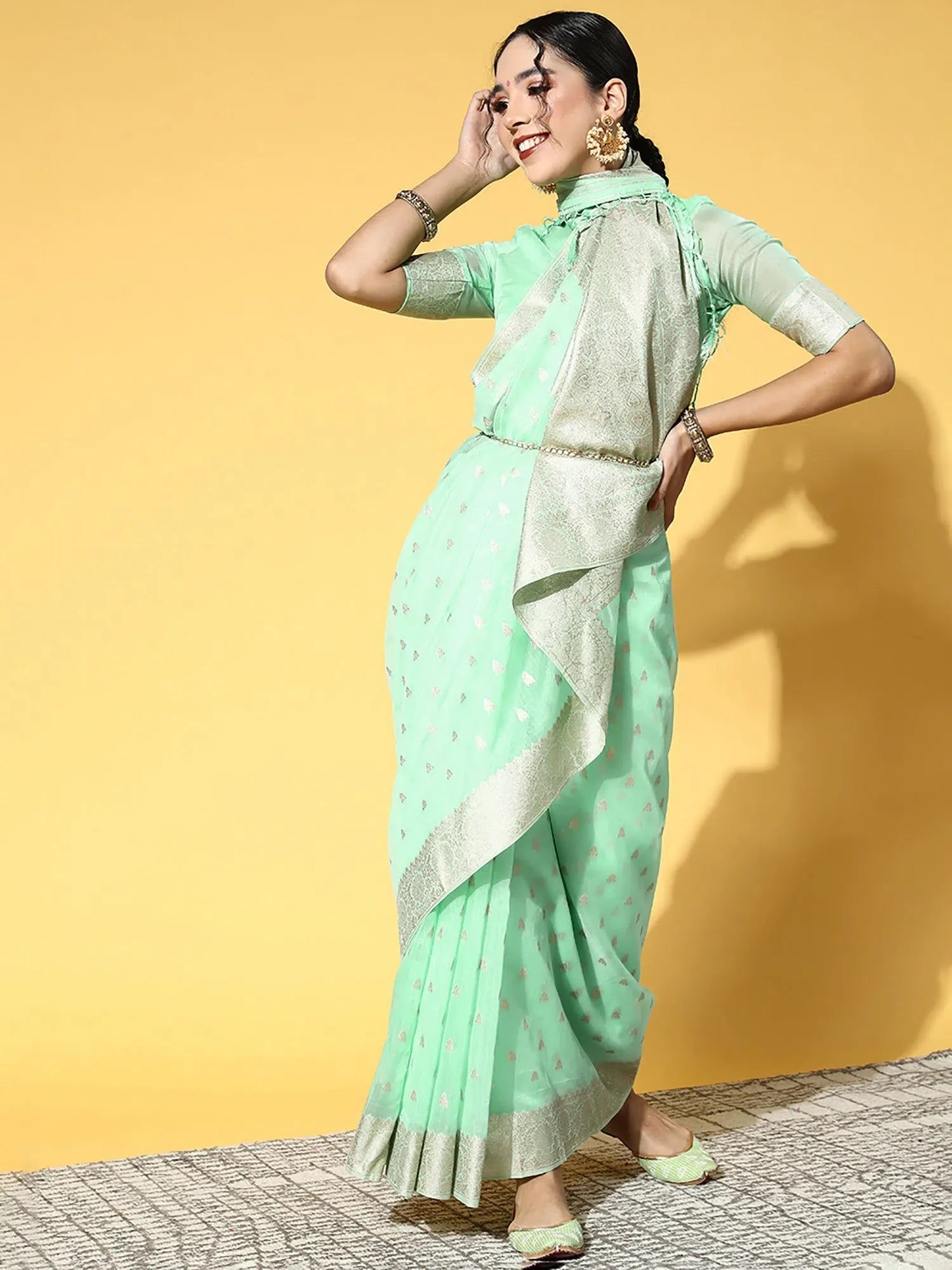 Green Modal Saree: Woven Design, Designer Sarees India