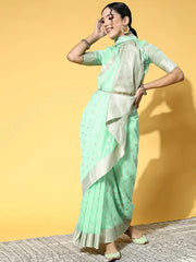 Women's Blend Pink Woven Design Designer Saree With Blouse Piece-KORNEL310003
