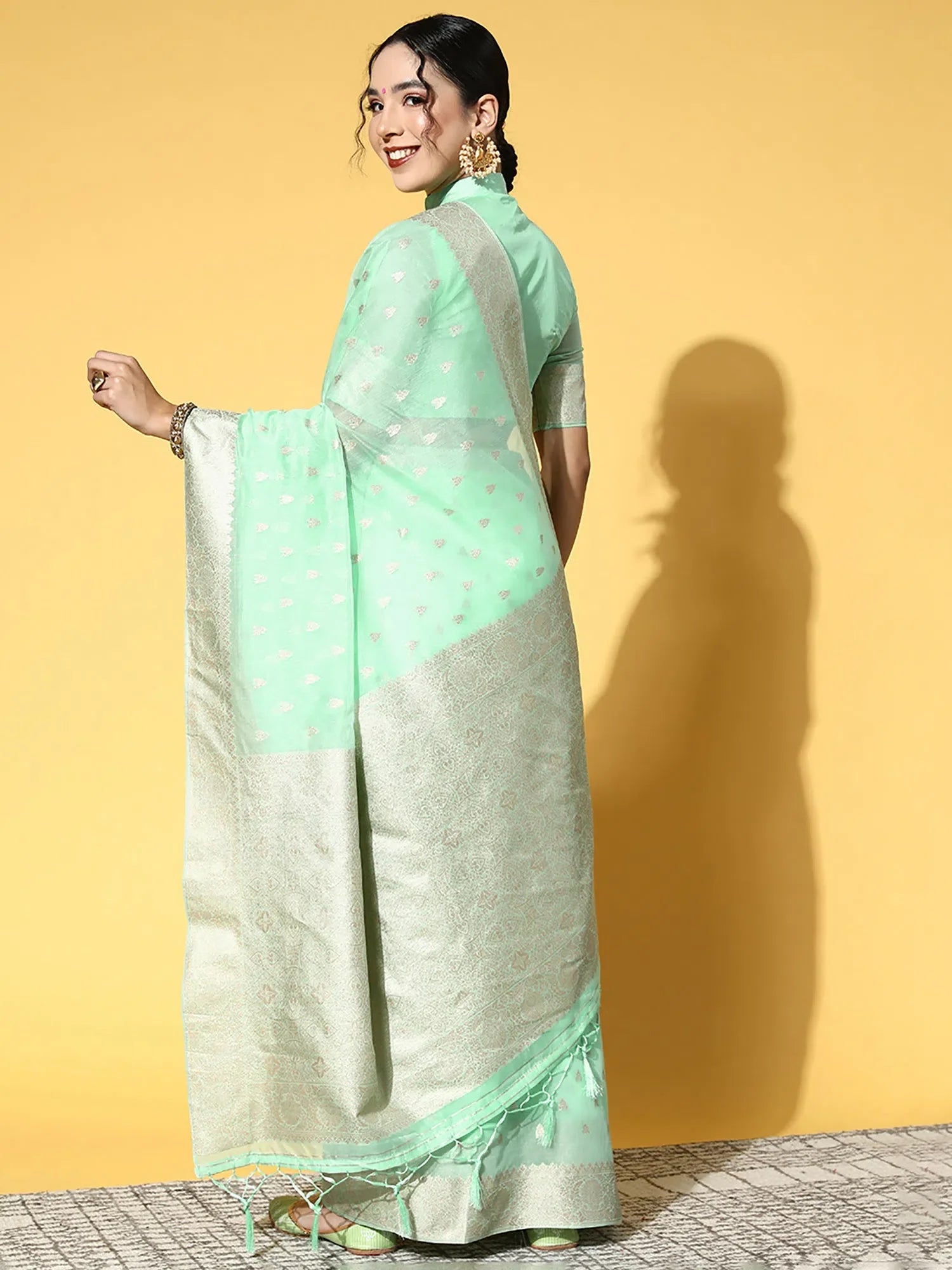 Green Modal Saree: Woven Design, Designer Sarees India