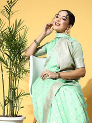 Women's Blend Pink Woven Design Designer Saree With Blouse Piece-KORNEL310003