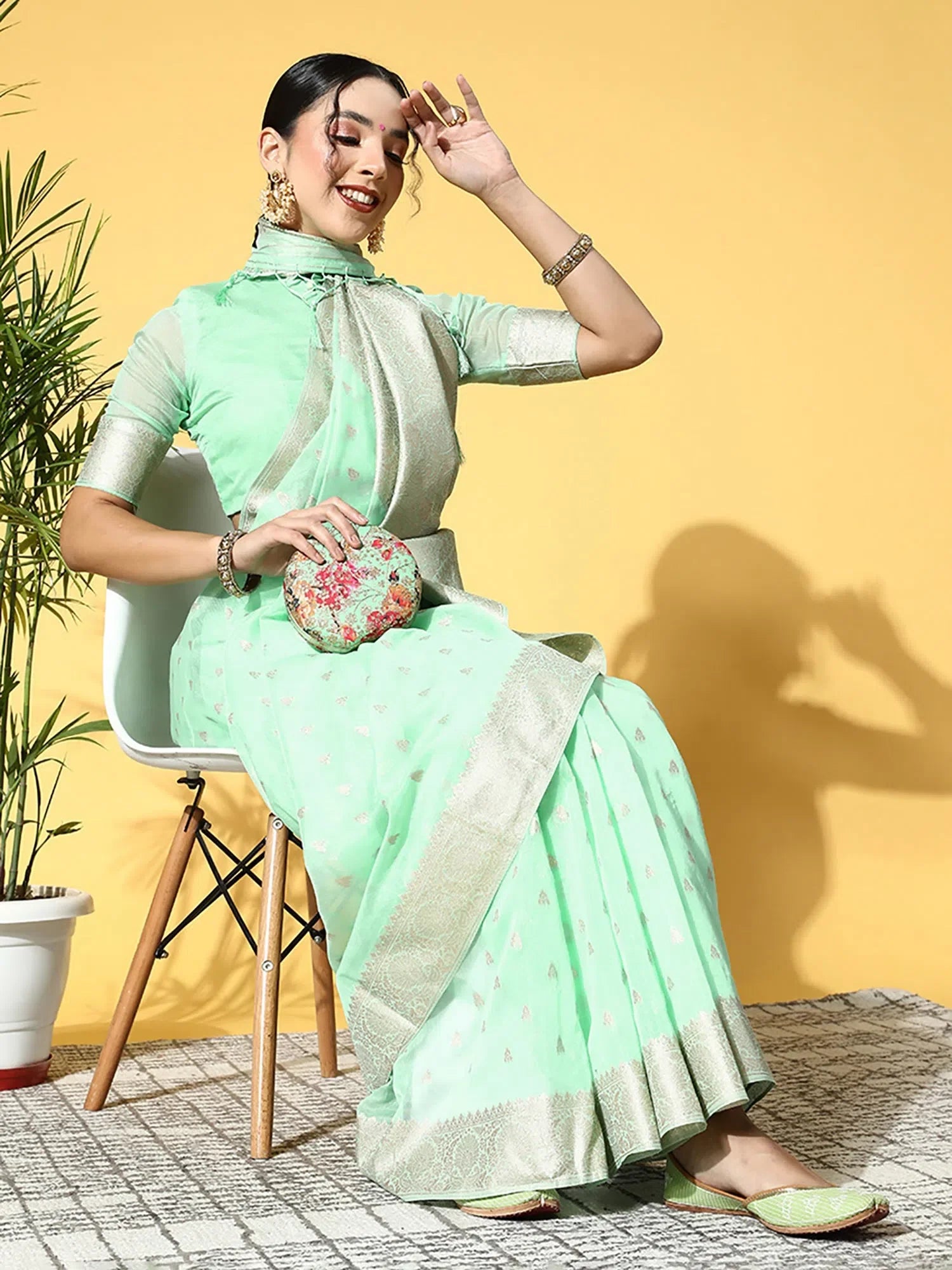 Green Modal Saree: Woven Design, Designer Sarees India