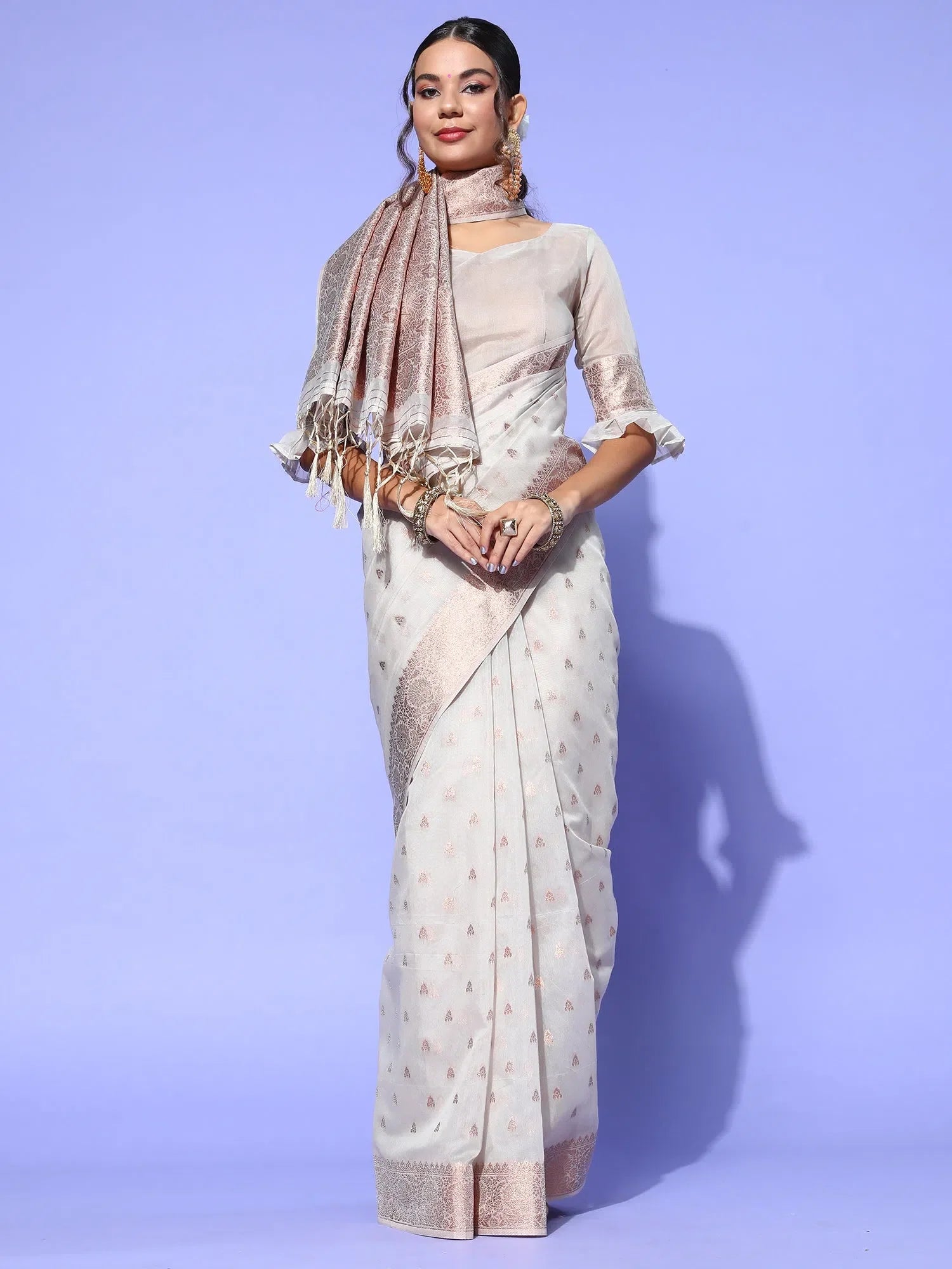 Cream Modal Saree - Designer Sarees India | Woven Design