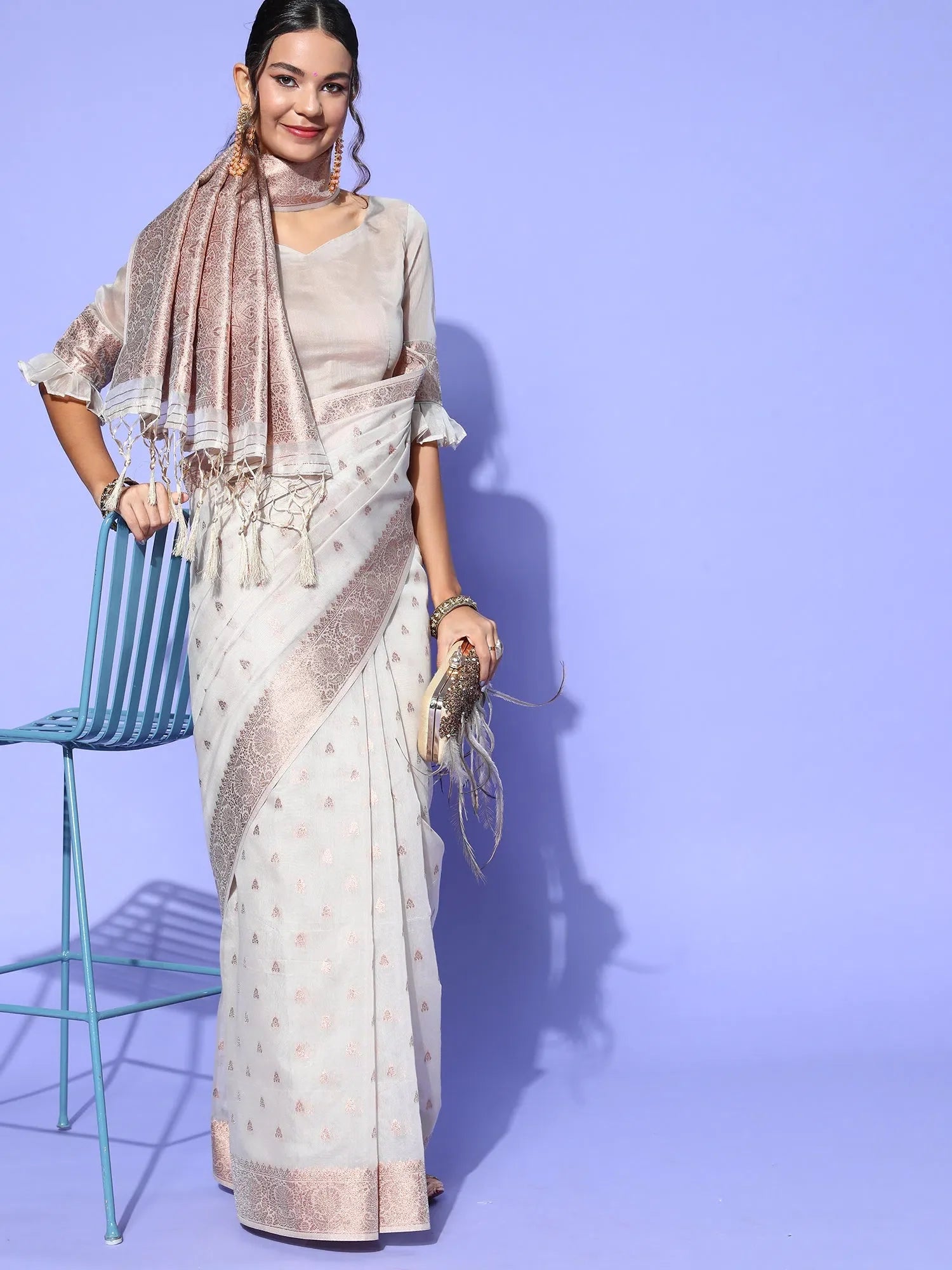 Cream Modal Saree - Designer Sarees India | Woven Design