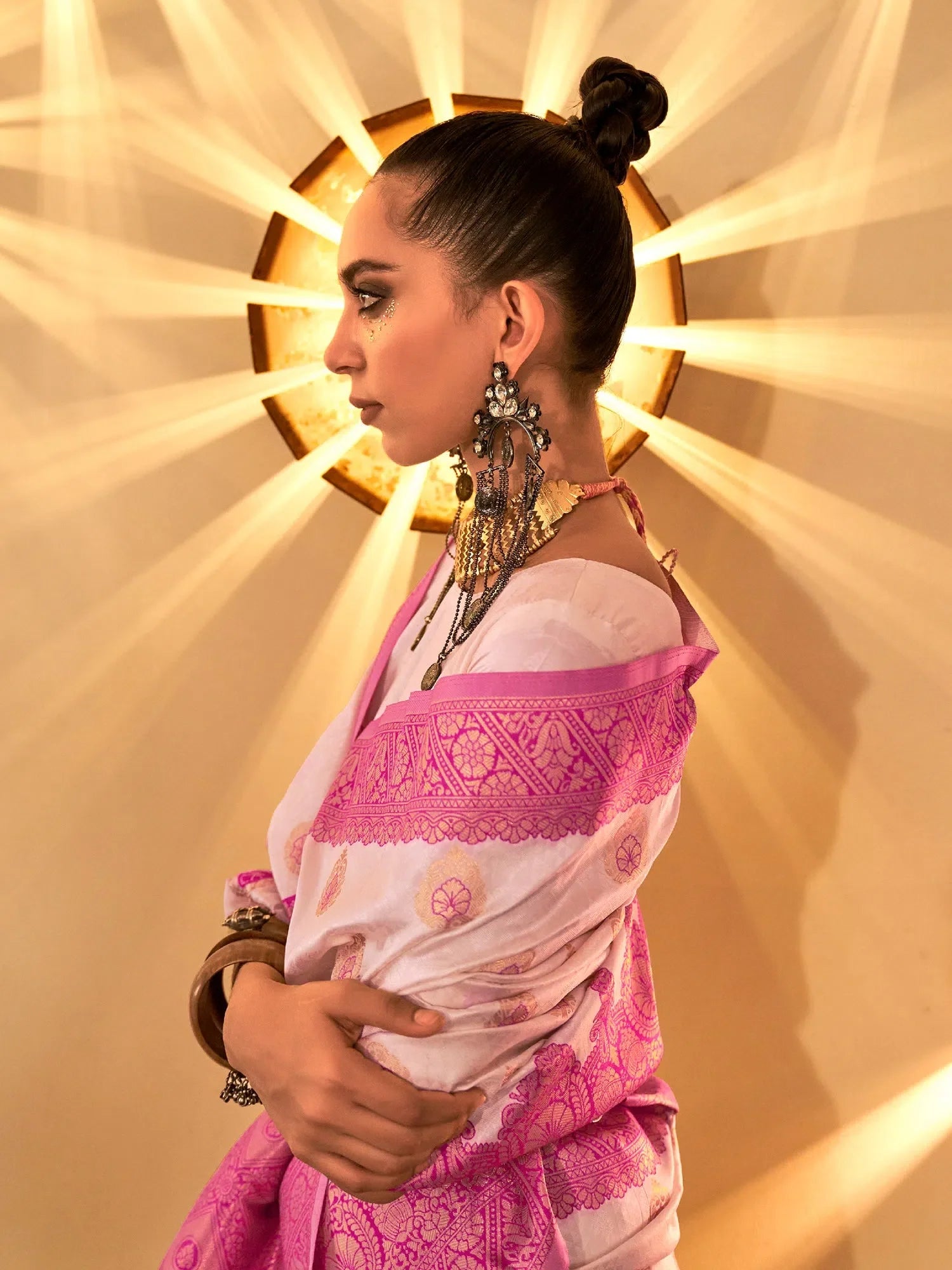 White Woven Polyester Saree with Blouse | Indian Wedding Sarees