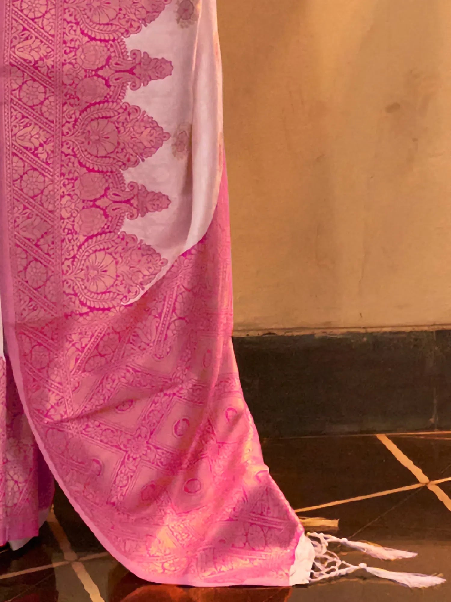 White Woven Polyester Saree with Blouse | Indian Wedding Sarees