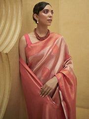 Women's Nylon Pink Woven Design Designer Saree With Blouse Piece-KORVAI264005