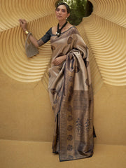 Women's Linen Grey Woven Design Designer Saree With Blouse Piece-KOSKI293002