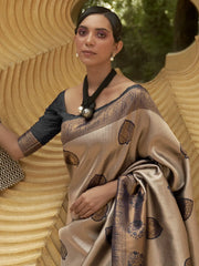 Women's Linen Grey Woven Design Designer Saree With Blouse Piece-KOSKI293002