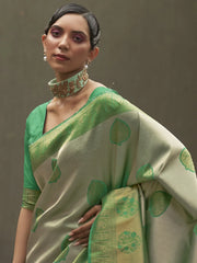 Women's Linen Cream Woven Design Designer Saree With Blouse Piece-KOSKI293003