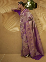 Women's Linen Pink Woven Design Designer Saree With Blouse Piece-KOSKI293004
