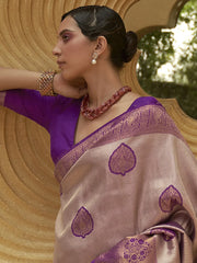 Women's Linen Pink Woven Design Designer Saree With Blouse Piece-KOSKI293004