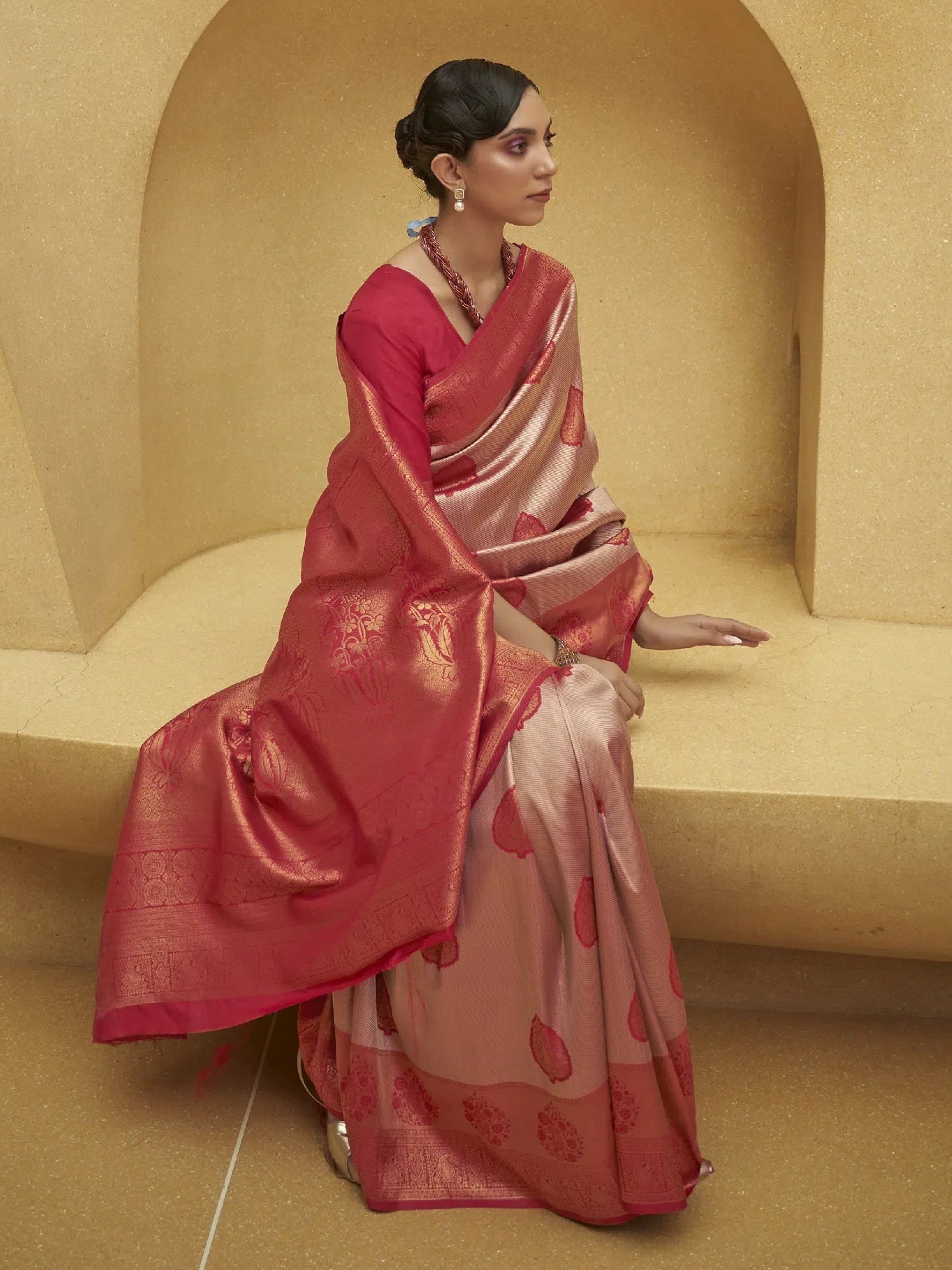 Pink Nylon Saree with Blouse - Indian Sarees & Designer Look
