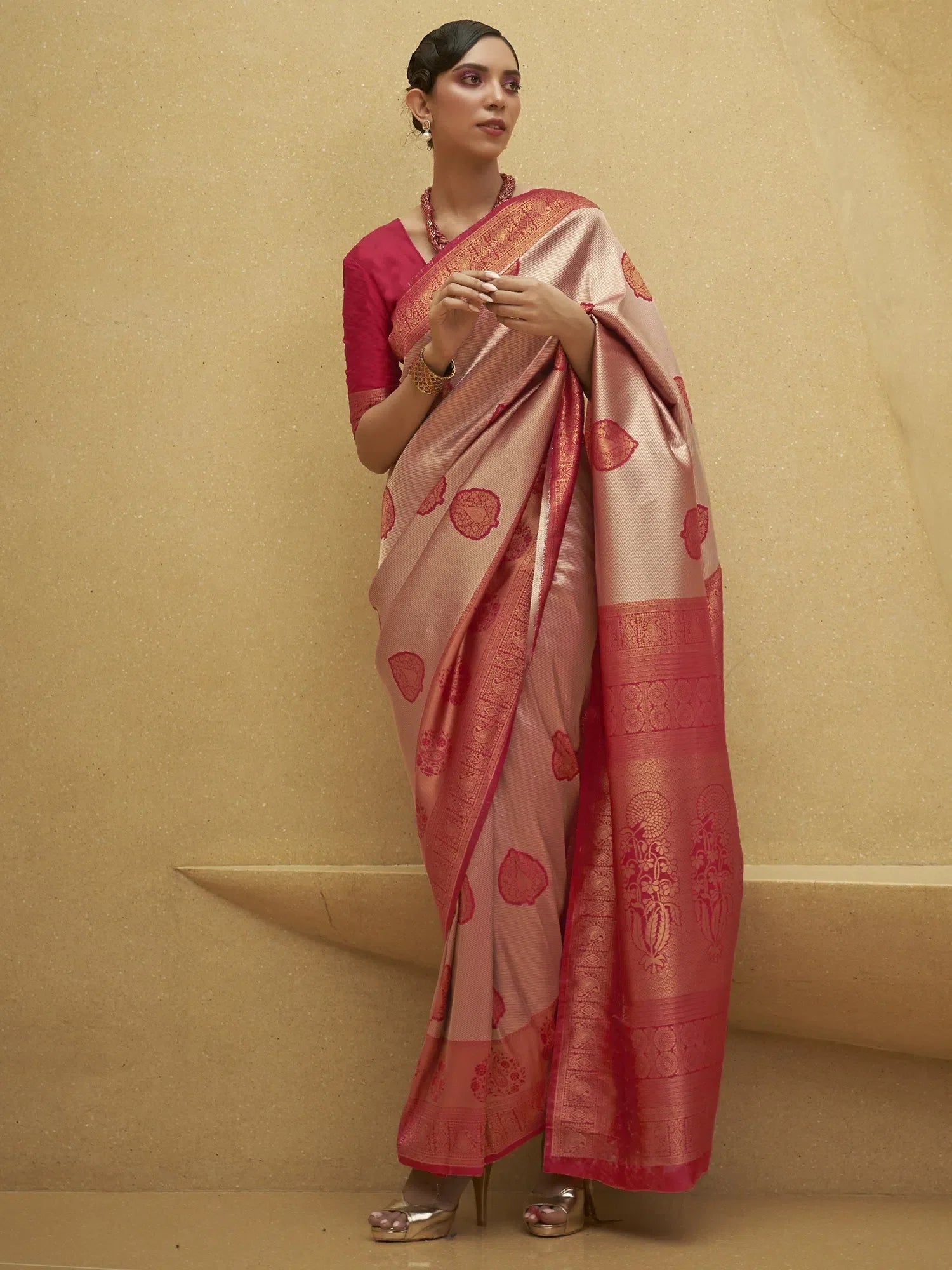 Pink Nylon Saree with Blouse - Indian Sarees & Designer Look