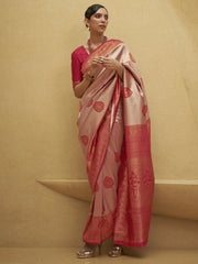 Women's Linen Blue Woven Design Designer Saree With Blouse Piece-KOSKI293005
