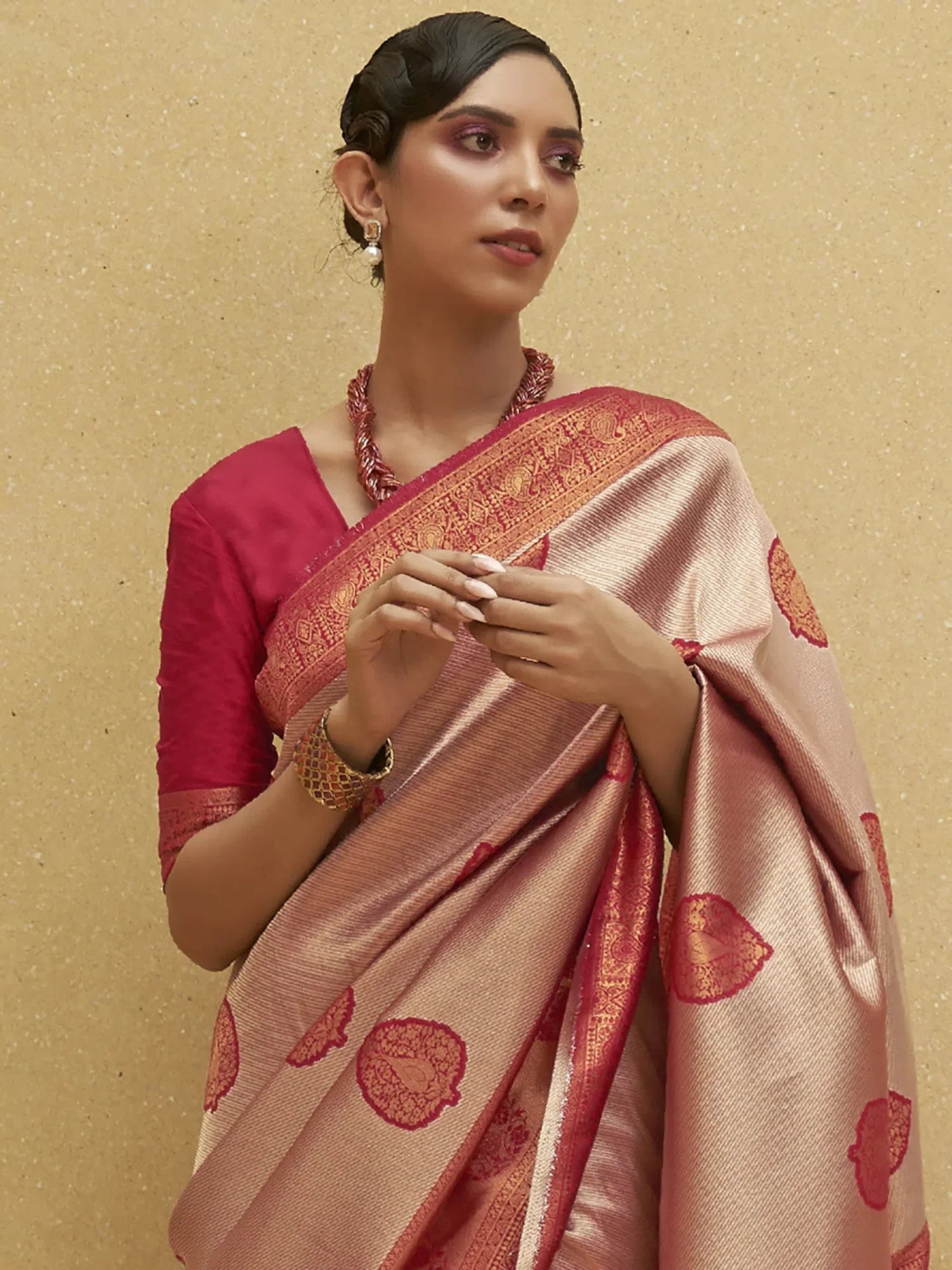 Pink Nylon Saree with Blouse - Indian Sarees & Designer Look