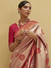 Women's Linen Blue Woven Design Designer Saree With Blouse Piece-KOSKI293005