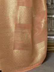 Women's Blend Peach Woven Design Handloom Saree With Blouse Piece-KOSMIC270006