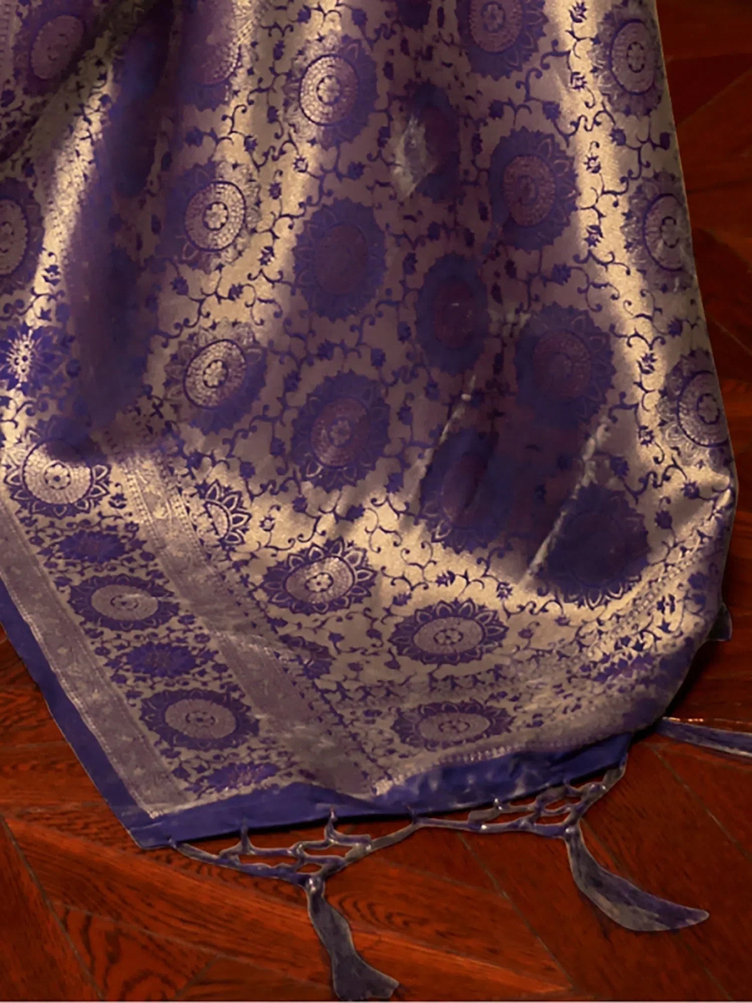 Navy Blue Woven Polyester Indian Sari - With Blouse
