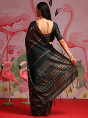 Women's Cotton Navy Blue Printed Ready To Wear With Blouse Piece-RTWMINAXI7403
