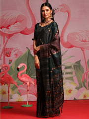 Women's Cotton Navy Blue Printed Ready To Wear With Blouse Piece-RTWMINAXI7403
