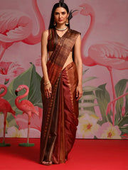Women's Cotton Red Printed Designer Saree With Blouse Piece-MINAXI1606