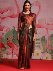Women's Cotton Red Printed Designer Saree With Blouse Piece-MINAXI3010