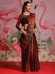 Women's Cotton Red Printed Designer Saree With Blouse Piece-MINAXI3010