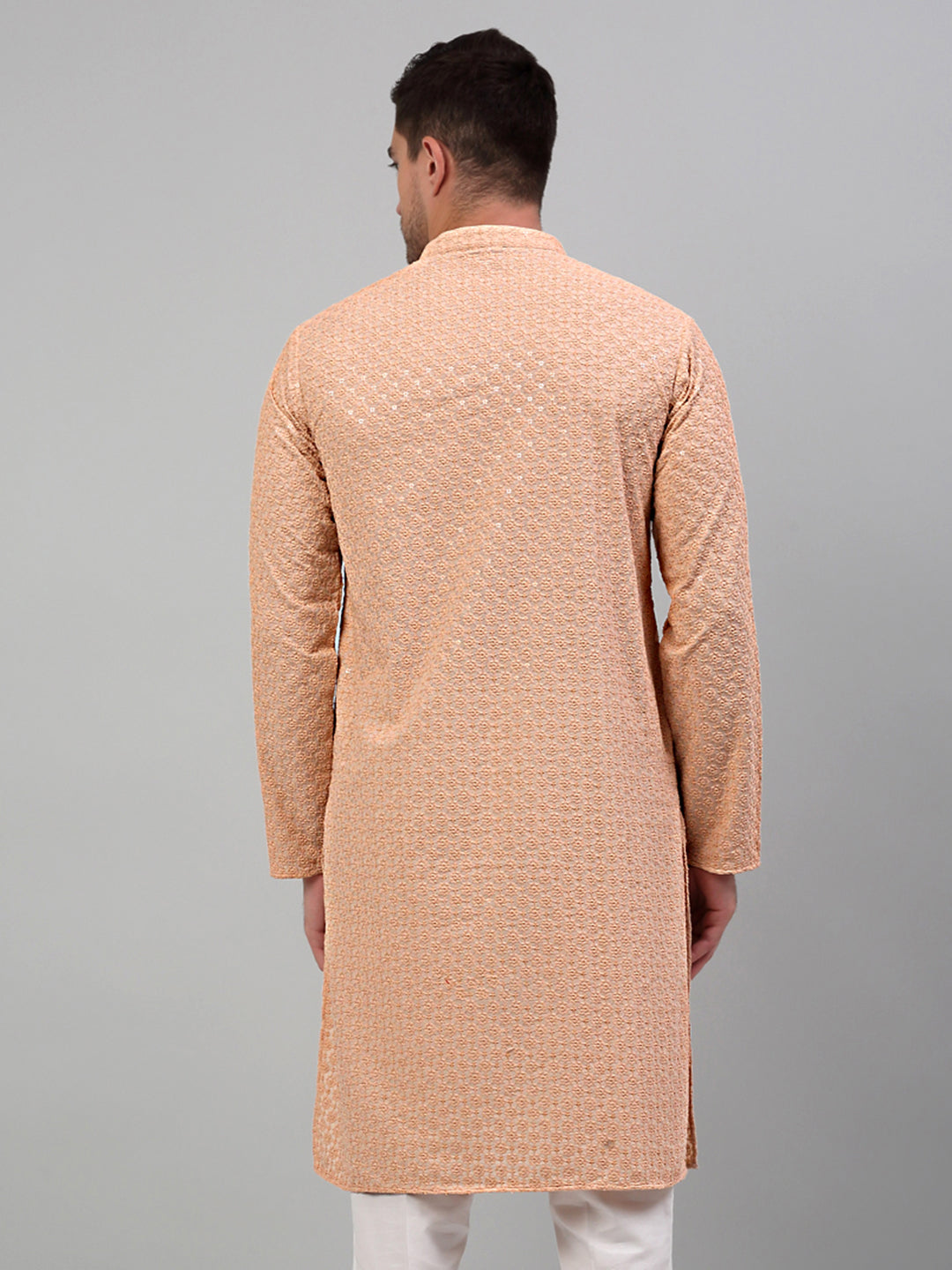 DesiQlo Men Embroidered Kurta Only - Orange - KO_5000Peach_S