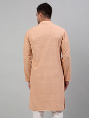 Men's Peach Chikankari Embroidered and Sequence Kurta Only [FF] [E-10]