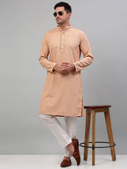 Men's Peach Chikankari Embroidered and Sequence Kurta Only [FF] [E-10]