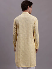 Men's Yellow Chikankari Embroidered and Sequence Kurta-KO 5000