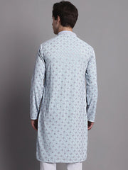 Men's Blue Chikankari Embroidered and Sequence Kurta