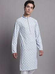 Men's Blue Chikankari Embroidered and Sequence Kurta
