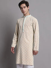 Men's Peach Chikankari Embroidered and Sequence Kurta