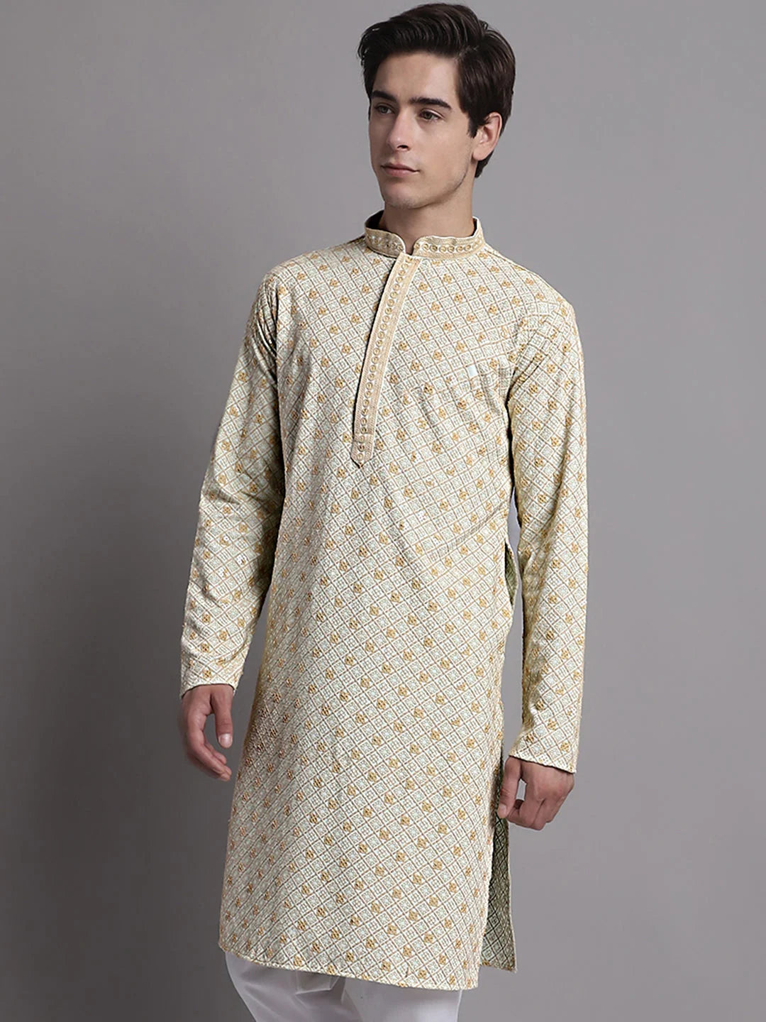 Light Green Chikankari Men's Kurta | Indian Kurta for Men