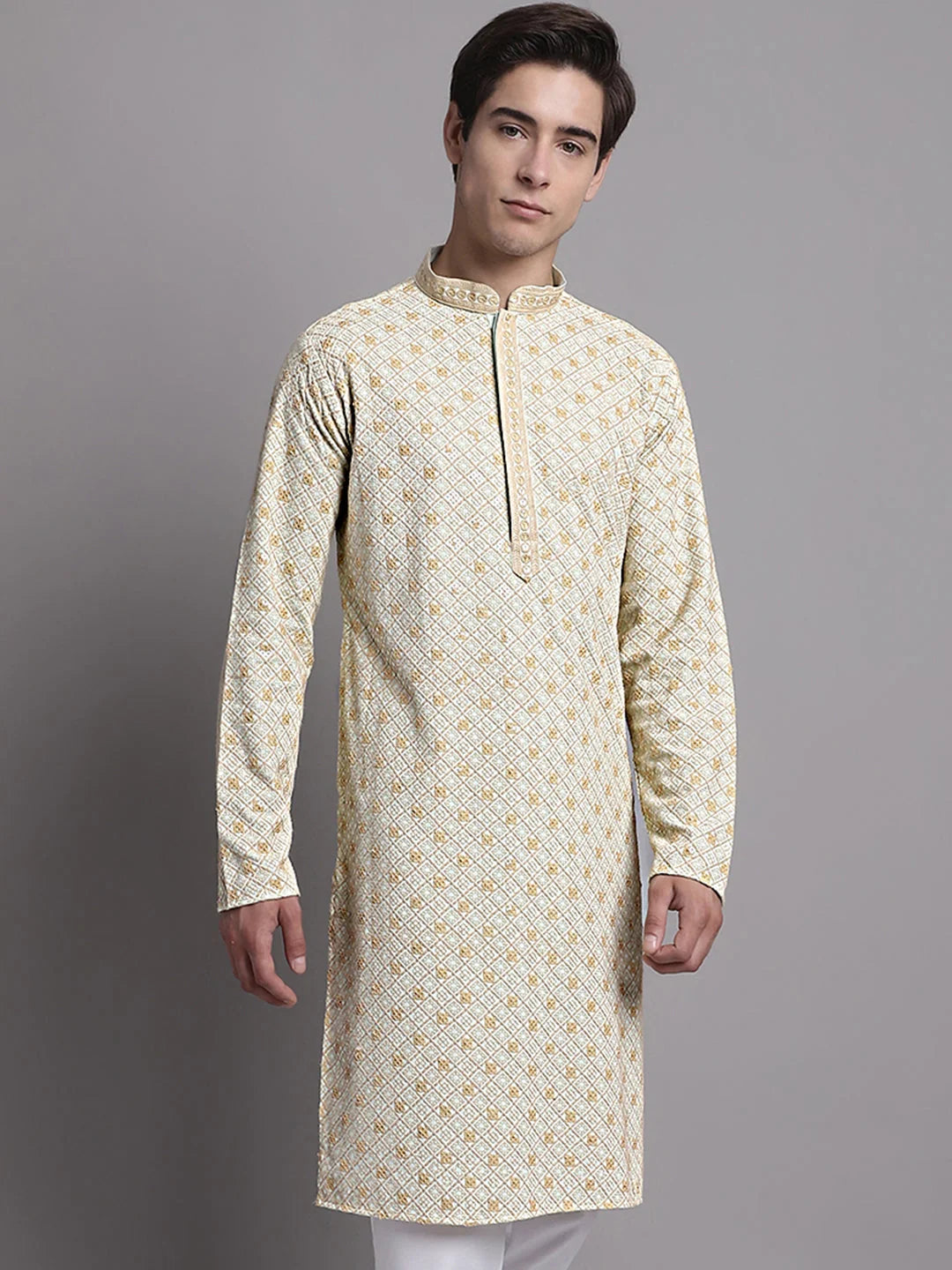 Light Green Chikankari Men's Kurta | Indian Kurta for Men