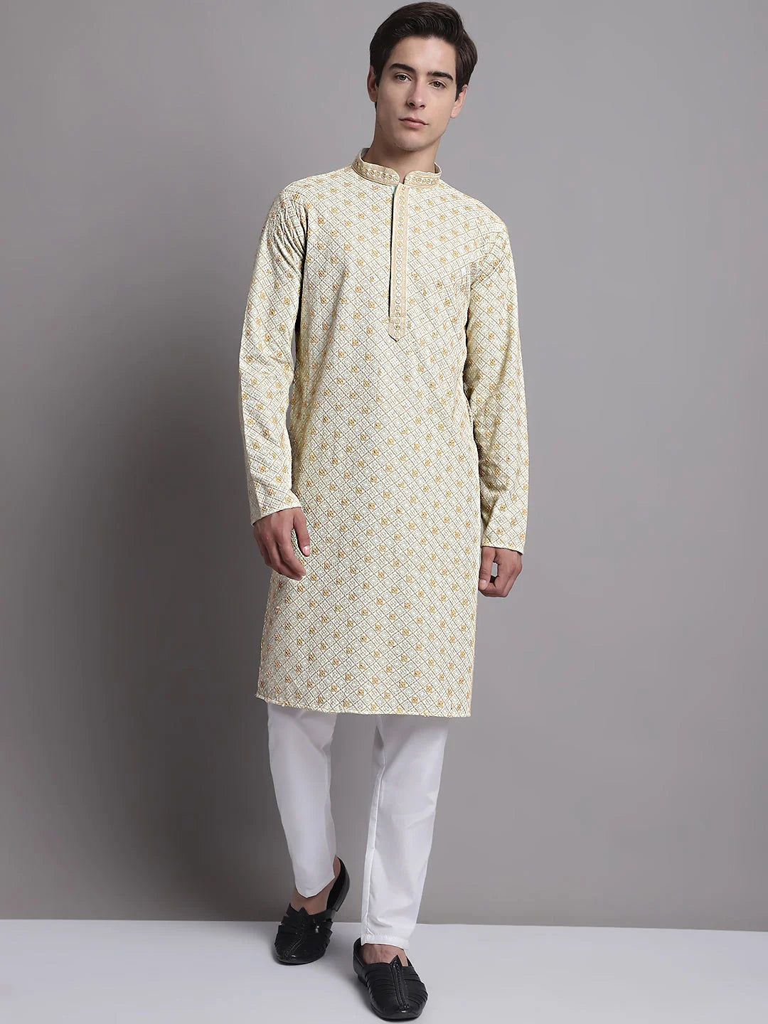 Light Green Chikankari Men's Kurta | Indian Kurta for Men