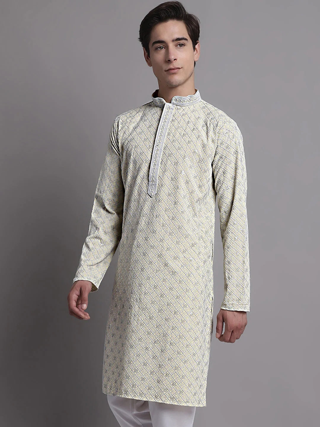 Yellow Chikankari Men's Kurta | Indian Wedding Kurta for Men