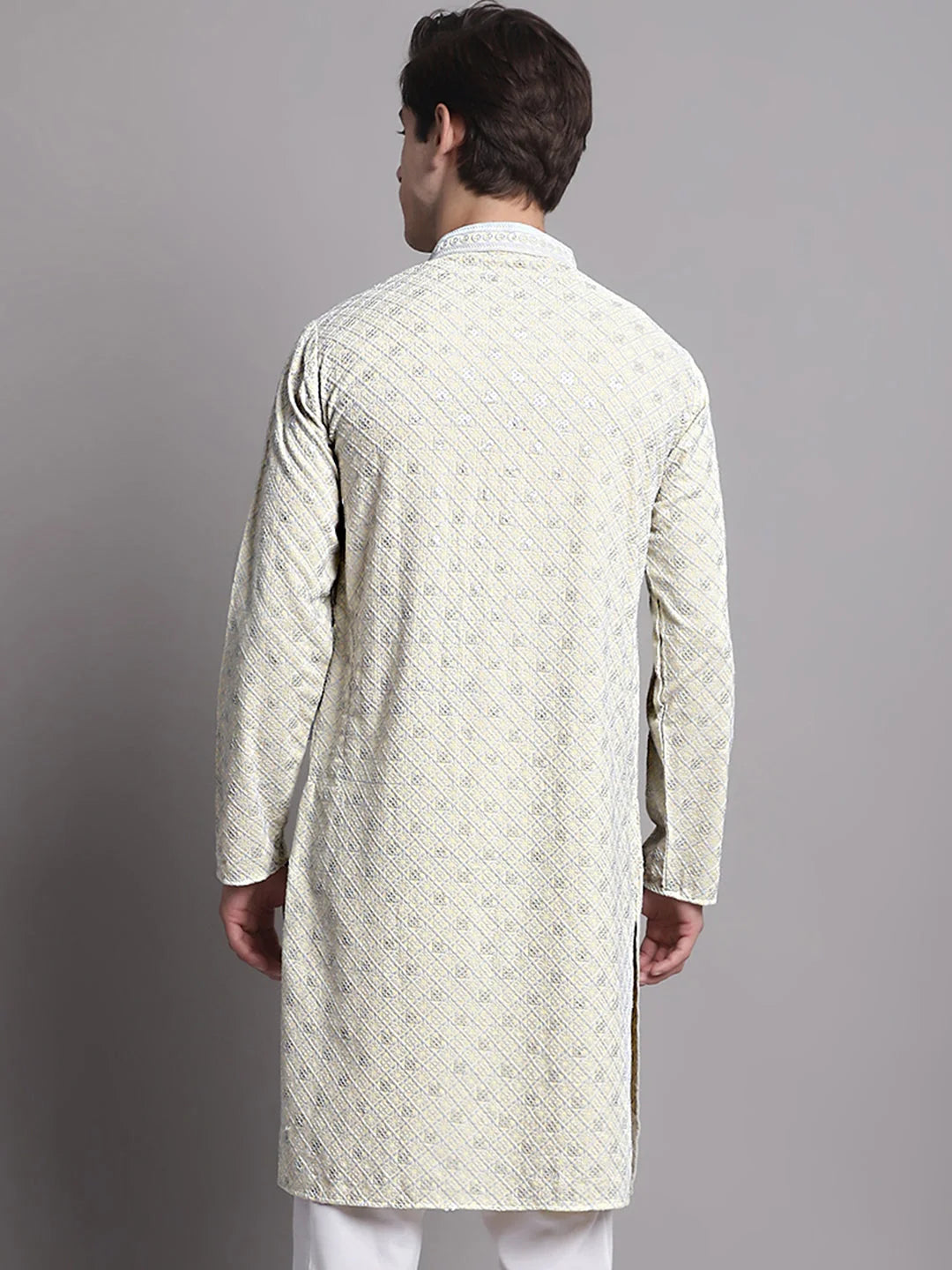 Yellow Chikankari Men's Kurta | Indian Wedding Kurta for Men