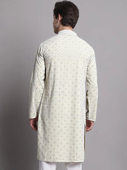 Men's Yellow Chikankari Embroidered and Sequence Kurta