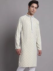Men's Yellow Chikankari Embroidered and Sequence Kurta