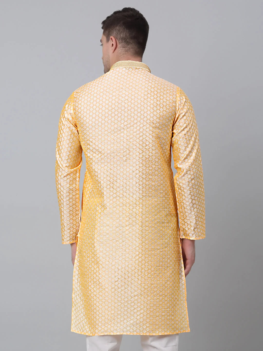Golden Embroidered Mens Kurta - Cotton Indian Kurta for Men St...