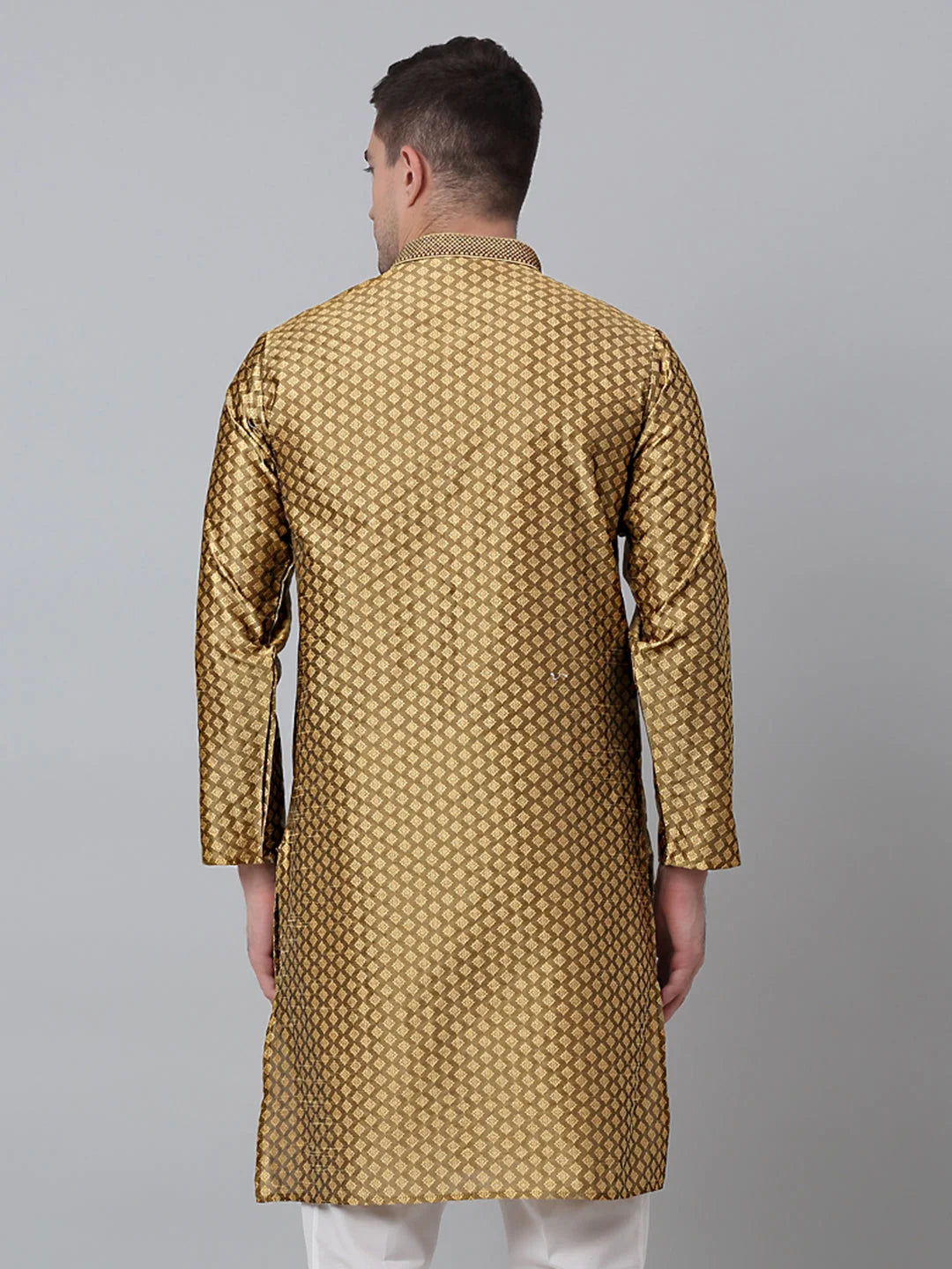 Mustard Embroidered Mens Kurta - Cotton Indian Kurta for Men O...