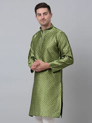Men's Olive Green Collar Embroidered Kurta.