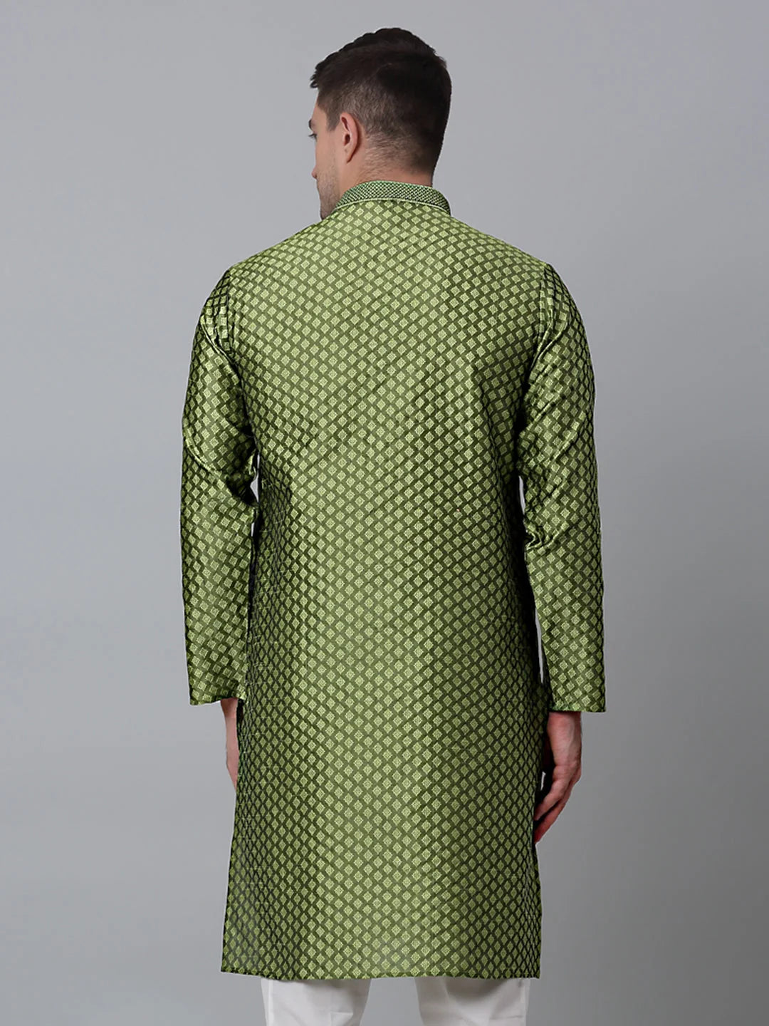 Olive Green Embroidered Mens Kurta - Cotton Indian Kurta for Men