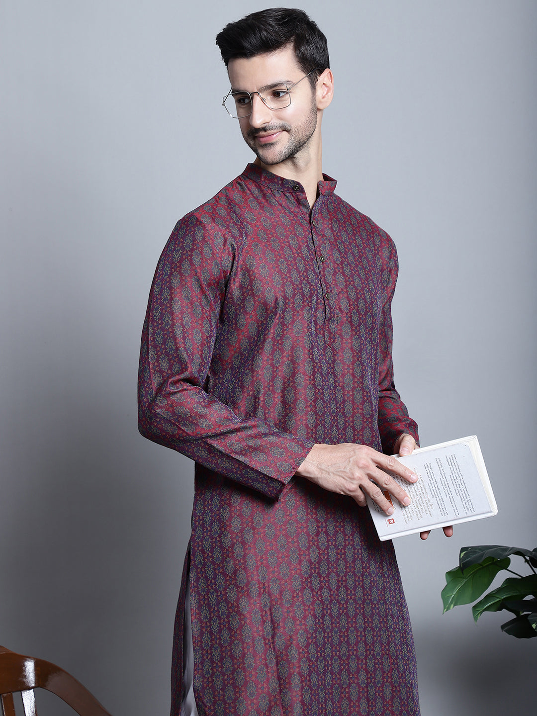 Maroon Woven Design Kurta - Stylish Men's Indian Kurta