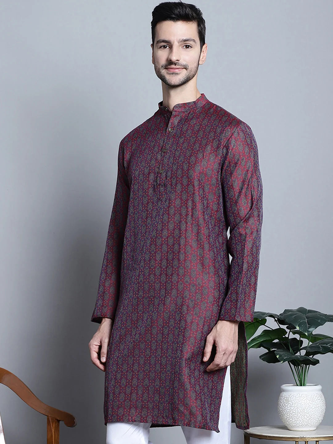 Maroon Woven Design Kurta - Stylish Men's Indian Kurta